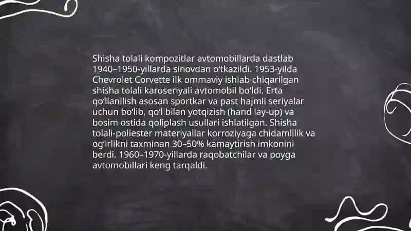 Avtamobil sanoatida polimer kompazitsion materiyallardan foydalanish tarixi va zamonaviy tendentsiyalari 4