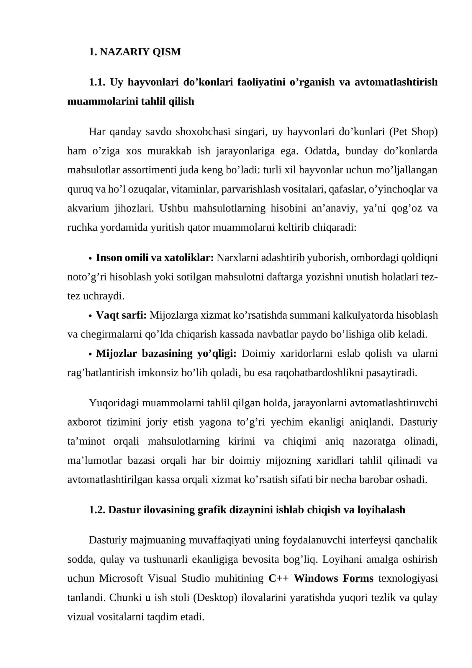 Visual studio muhitida dasturlash | kurs ishi - UY HAYVONLARI DO’KONI MAHSULOTLARI VA MIJOZLAR HISOBI DASTUR ILOVASINI YARATISH 4