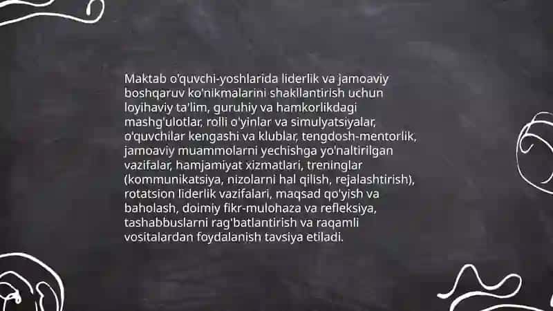 Umumtaʼlim maktablari oʻquvchi-yoshlaring ijtimoiy faolligini oshirish usullari, ularni kasbga yoʻnaltirish 4