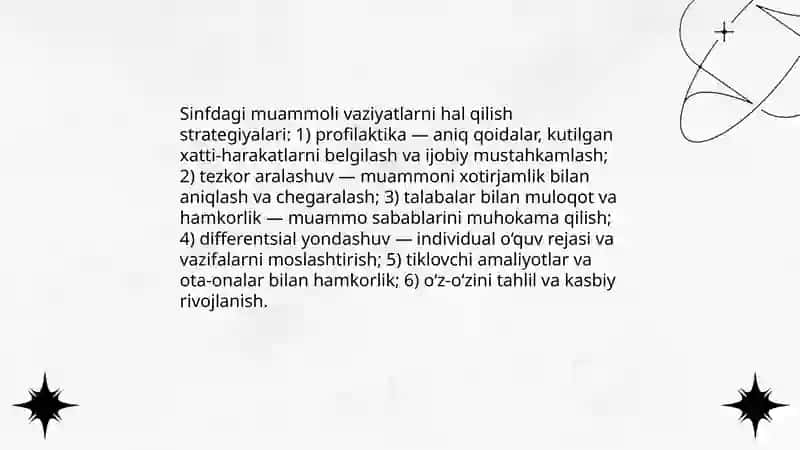 O‘qituvchi faoliyatida muammoli vaziyatlarni hal qilish kompetensiyasi 4
