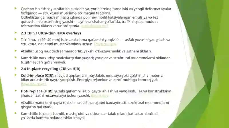 Yo'l qoplamasiga ustki yuza ishlov berishning zamonaviy texnologiyalari 4