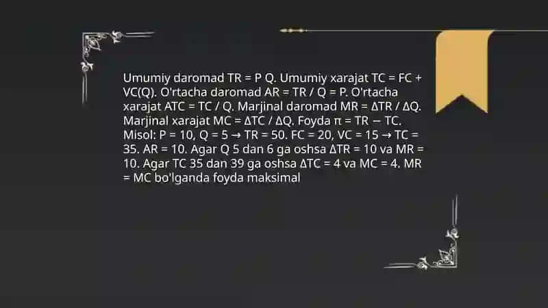 Firma foydasini aniqlash va uni maksimallashtirish 4