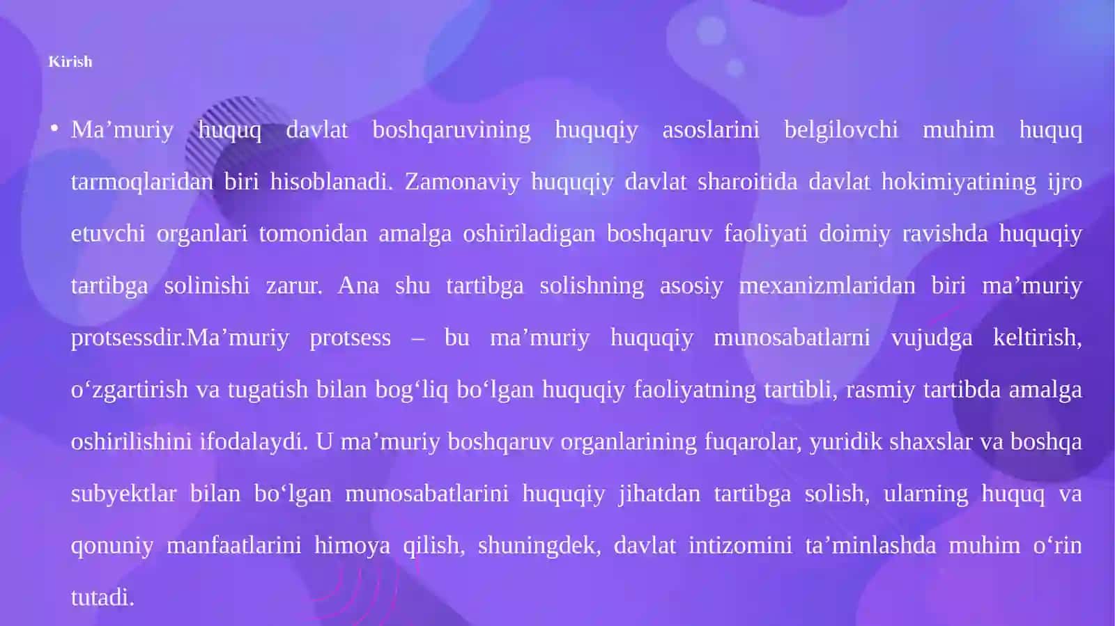 MA’MURIY HUQUQIY SOHANI MA’MURIY TARTIBGA SOLUVCHI BOSHQARUV ORGANLAR FAOLIYATIDA MA’MURIY PROTSESS 4