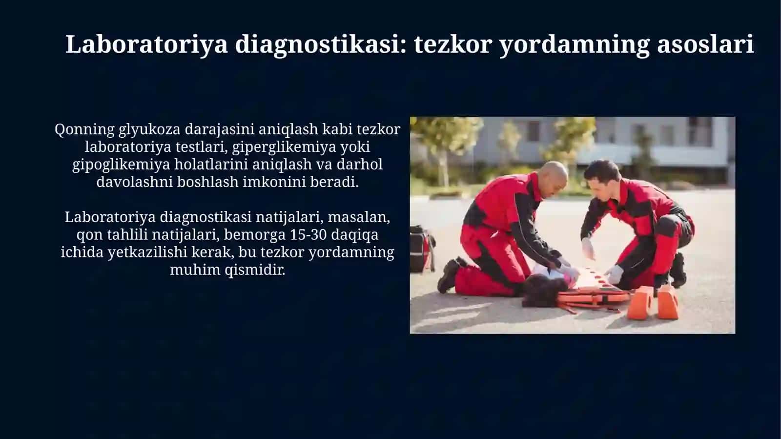 Laboratoriya diagnostika, bemorga aravada yordam berish va kochada birinchi yordamlarni korsatish 4