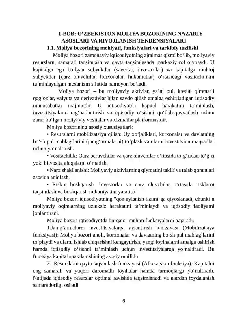 O‘zbekiston moliya bozorining nazariy asoslari va rivojlanish tendensiyalari 4
