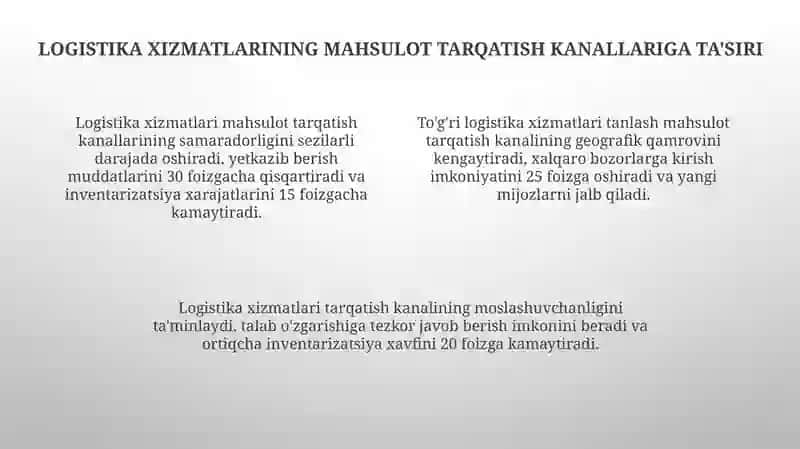 Logistik servis va mahsulot distribyutsiyasi sohalarining õzaro aloqadorligi 4