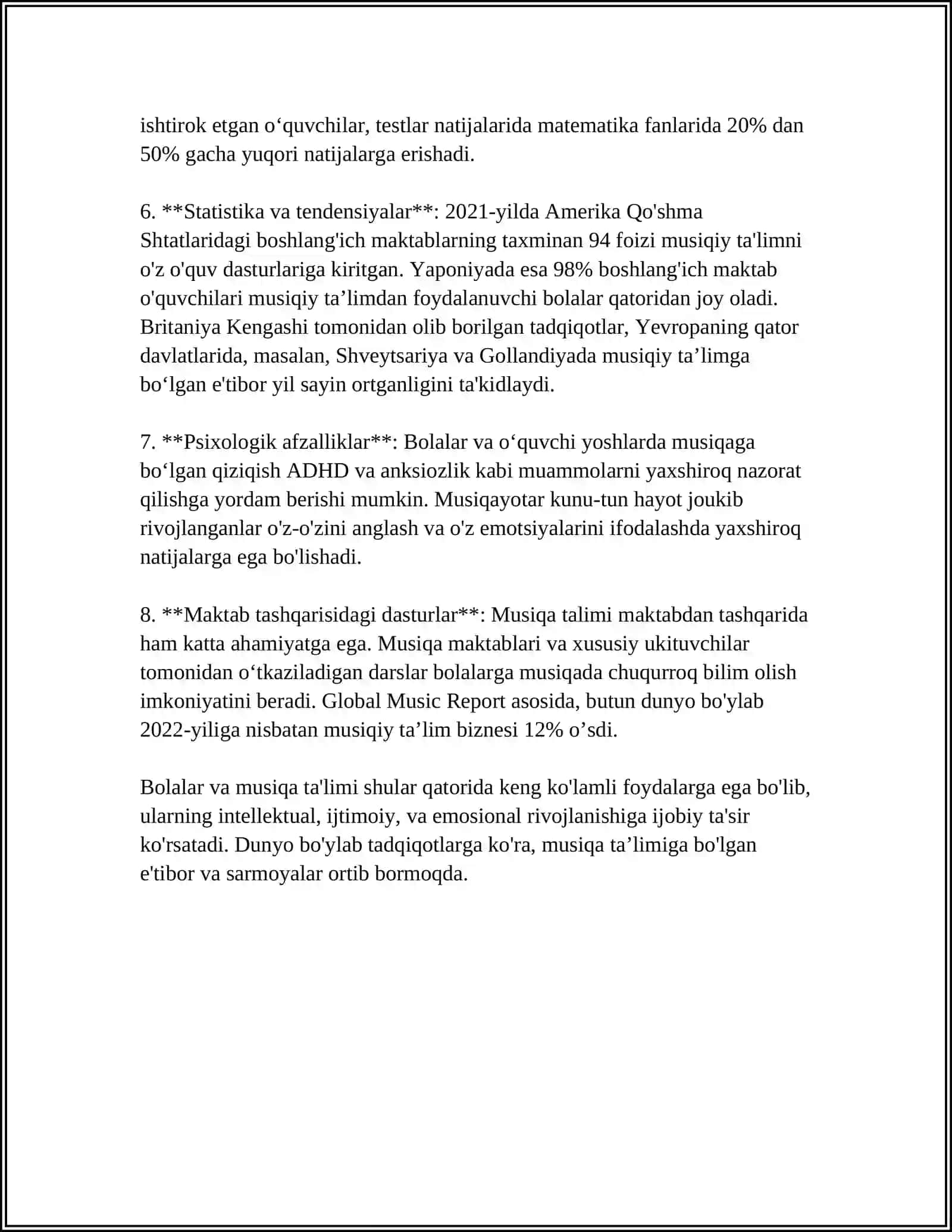 BOLALARNI MUSIQAVIY ASARLARNI IDRIK ETISHGA URGATISH 4