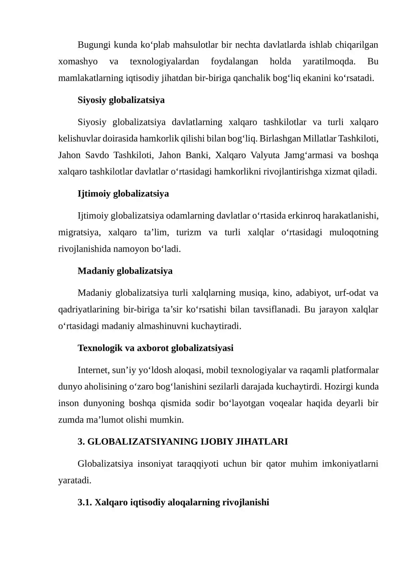 GLOBALIZATSIYANING IJOBIY VA SALBIY JIHATLARINI TAHLIL QILISH 4