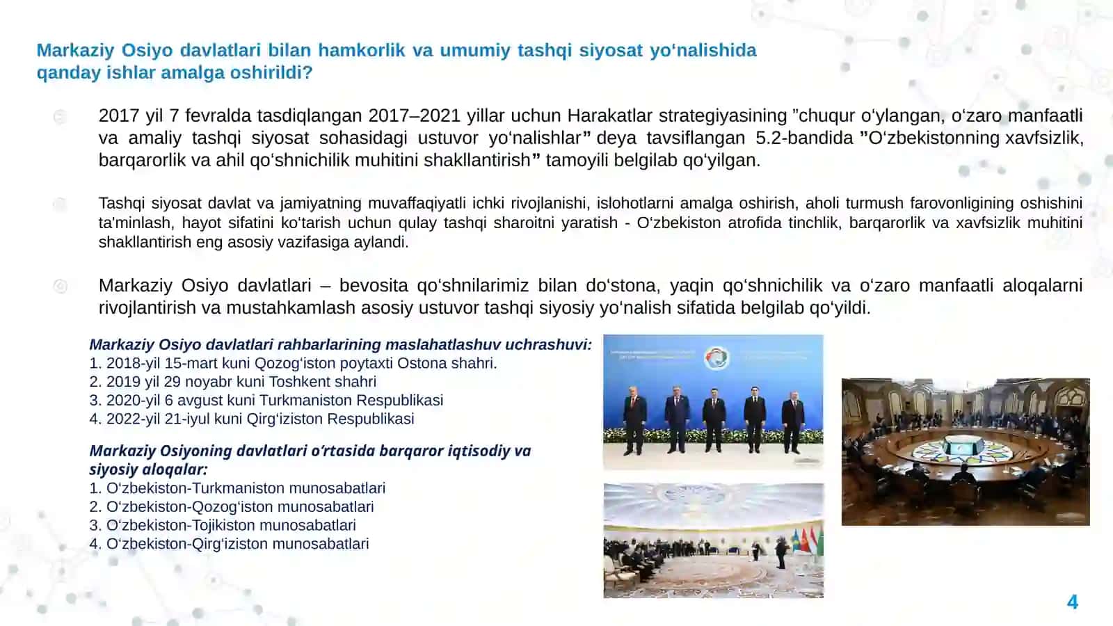 O‘zbekiston Markaziy Osiyoda tinchlik va barqarorlikni ta’minlashning o‘rni 4