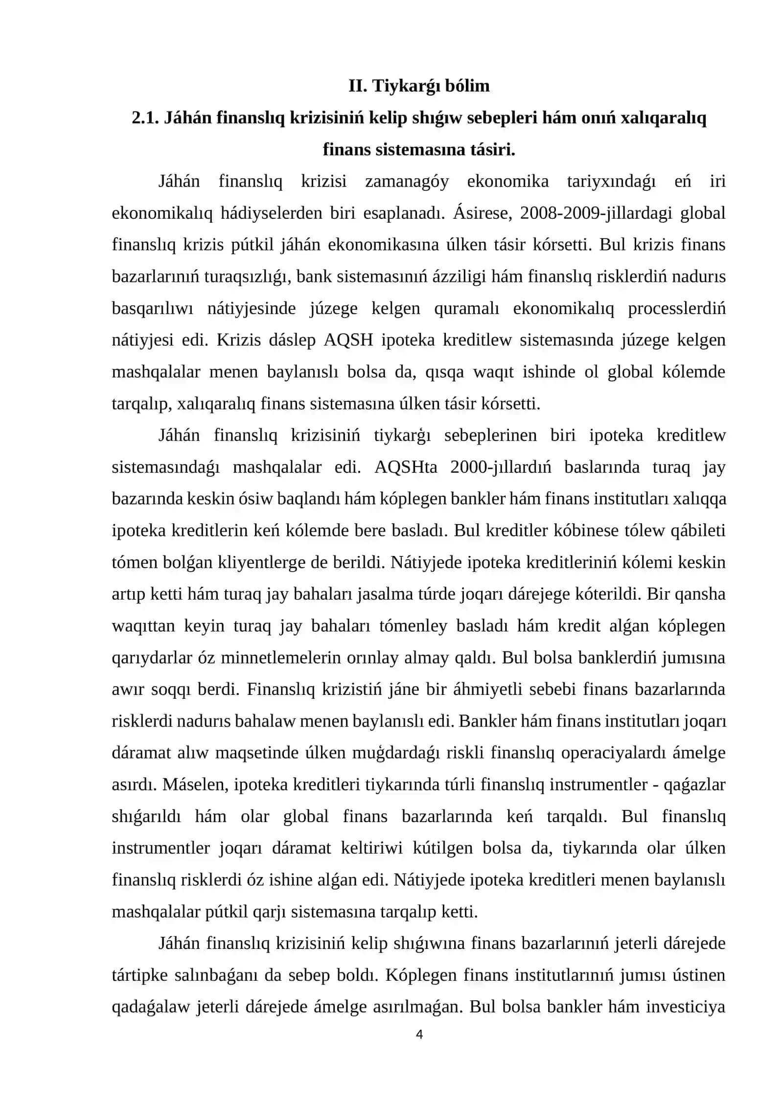 Jáhán finans krizisi jıllarında xalıqaralıq finans hám xalıqaralıq finans bazarınıń rawajlanıw ózgeshelikleri hám qarama-qarsılıqları 4