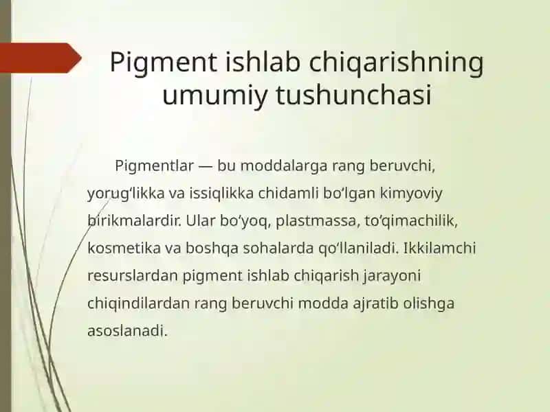 Ikkilamchi resurslardan foydalanib pigment ishlab chiqarish texnologiyasi 4
