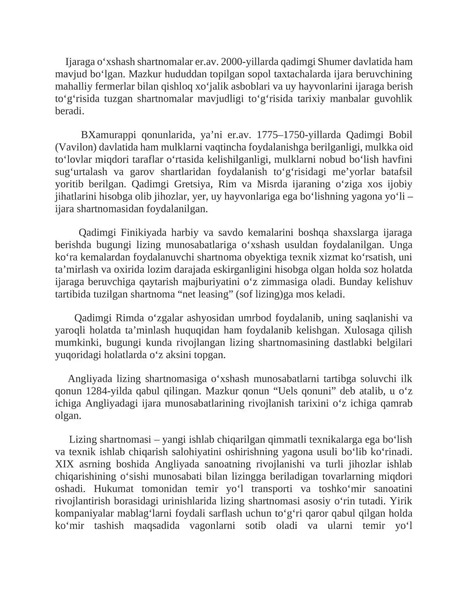 LIZING SHARTNOMASI RIVOJLANISHINING TARIXIY JIHATLARI 4