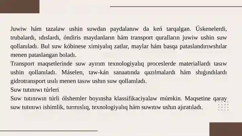 Sanaat kárxanalarında suwdan paydalanıw 4