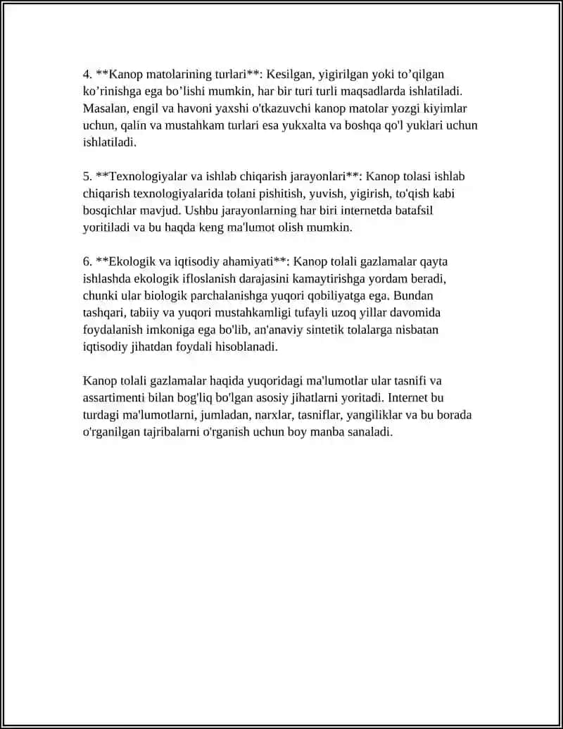 KANOP TOLALI GAZLAMALAR ASSARTIMENTI BO’YICHA INTERNET MA’LUMOTIDAN FOYDALANIB O’RGANISH 4
