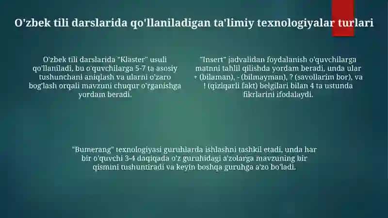 O'zbek tili darslarida pedagogik texnologiyalar: Asoslar va imkoniyatlar 4
