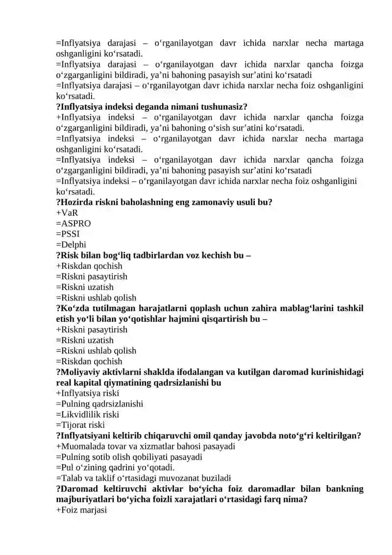Moliya fanidan test savollari 4