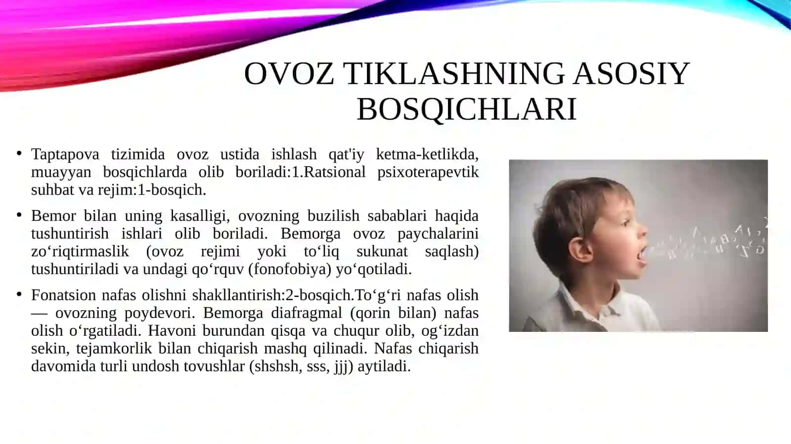 Ovoz buzilishlarini bartaraf etishda S.L.Taptapova metodikasini adabiyotlardan foydalangan holda konspekt qiling. 4