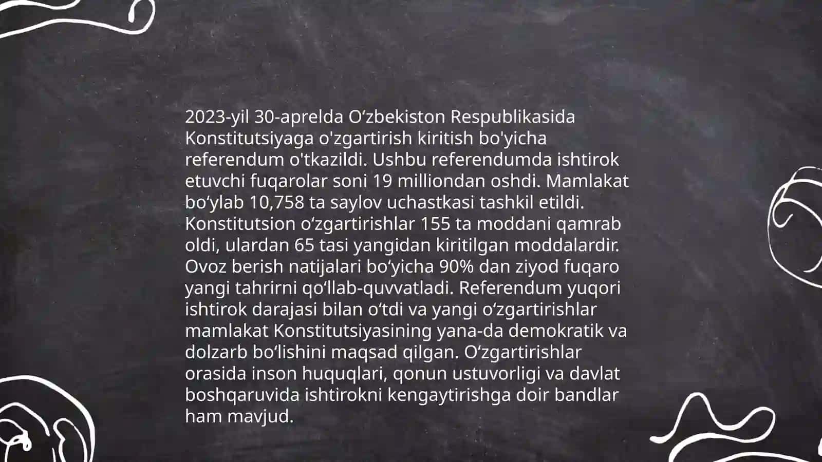 O‘zbekiston Respublikasi Yangi tahrirdagi Konstitutsiyasining qabul qilinishi va uning tarixiy ahamiyati.(2023 y. 30 aprel) 4