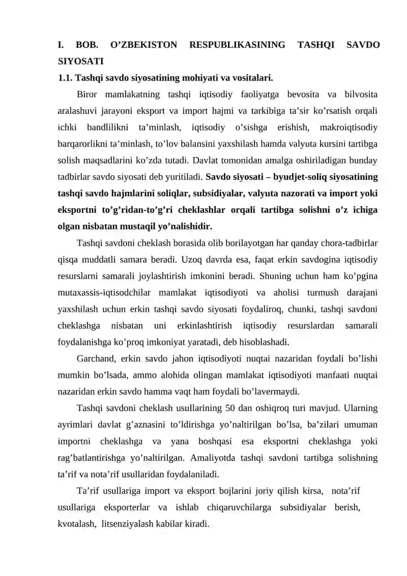 O'ZBEKISTON RESPUBLIKASINING TASHQI SAVDO SIYOSATI 4