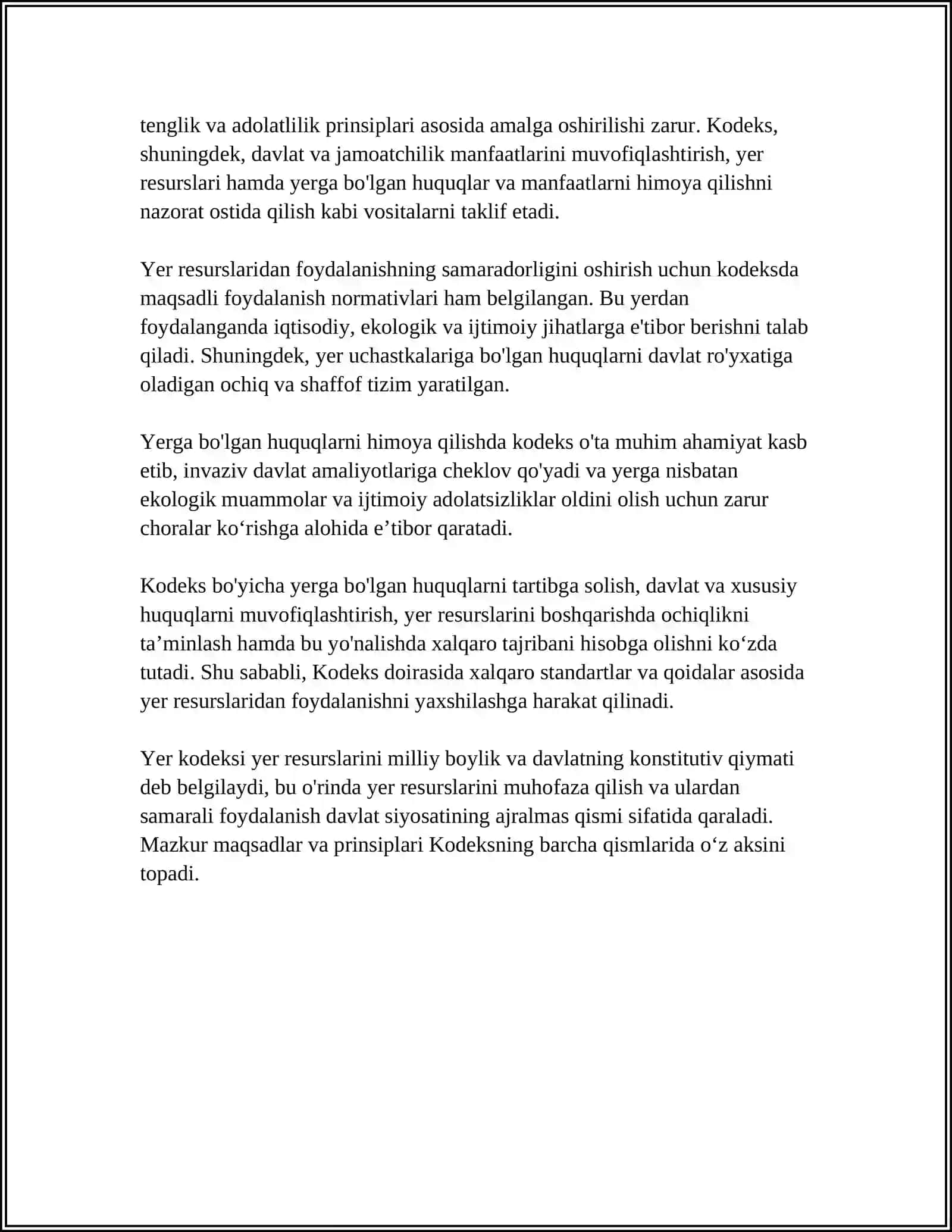 OʻZBEKISTON RESPUBLIKASI YER KODEKISINI OʻRGANISH 4