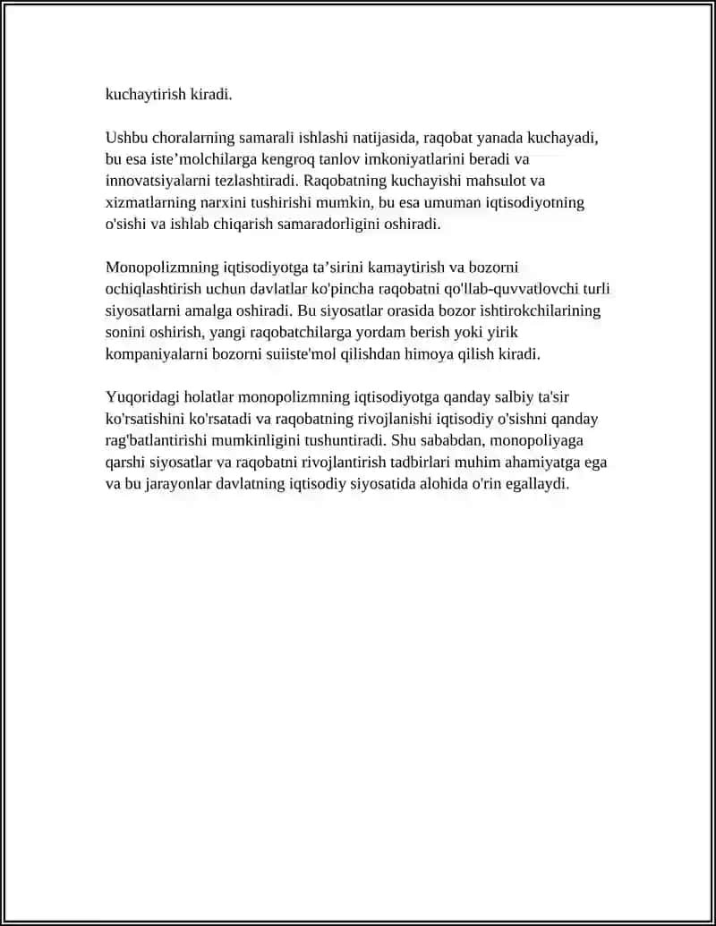 IQTISODIYOTDA MONOPOLIZMGA QARSHI SIYOSAT VA RAQOBATNI RIVOJLANTIRISH 4