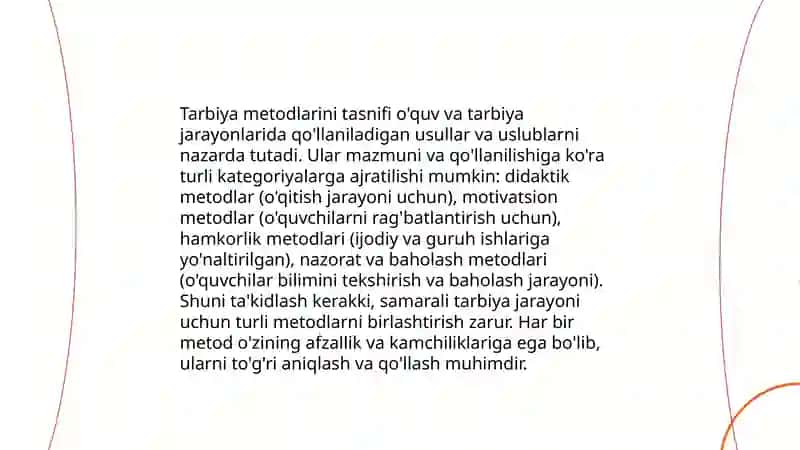 Tarbiya metodlari mohiyati va uning tasnifi 4
