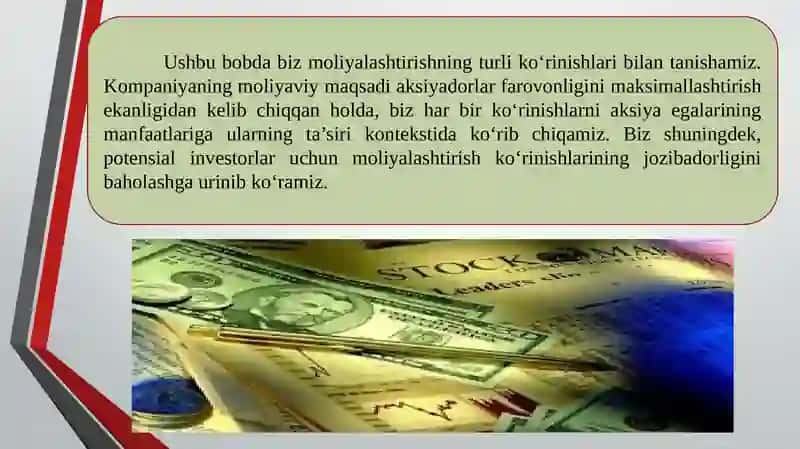 UZOQ MUDDATLI MOLIYALASHTIRISH UCHUN MABLAG’LAR MANBALARI 4