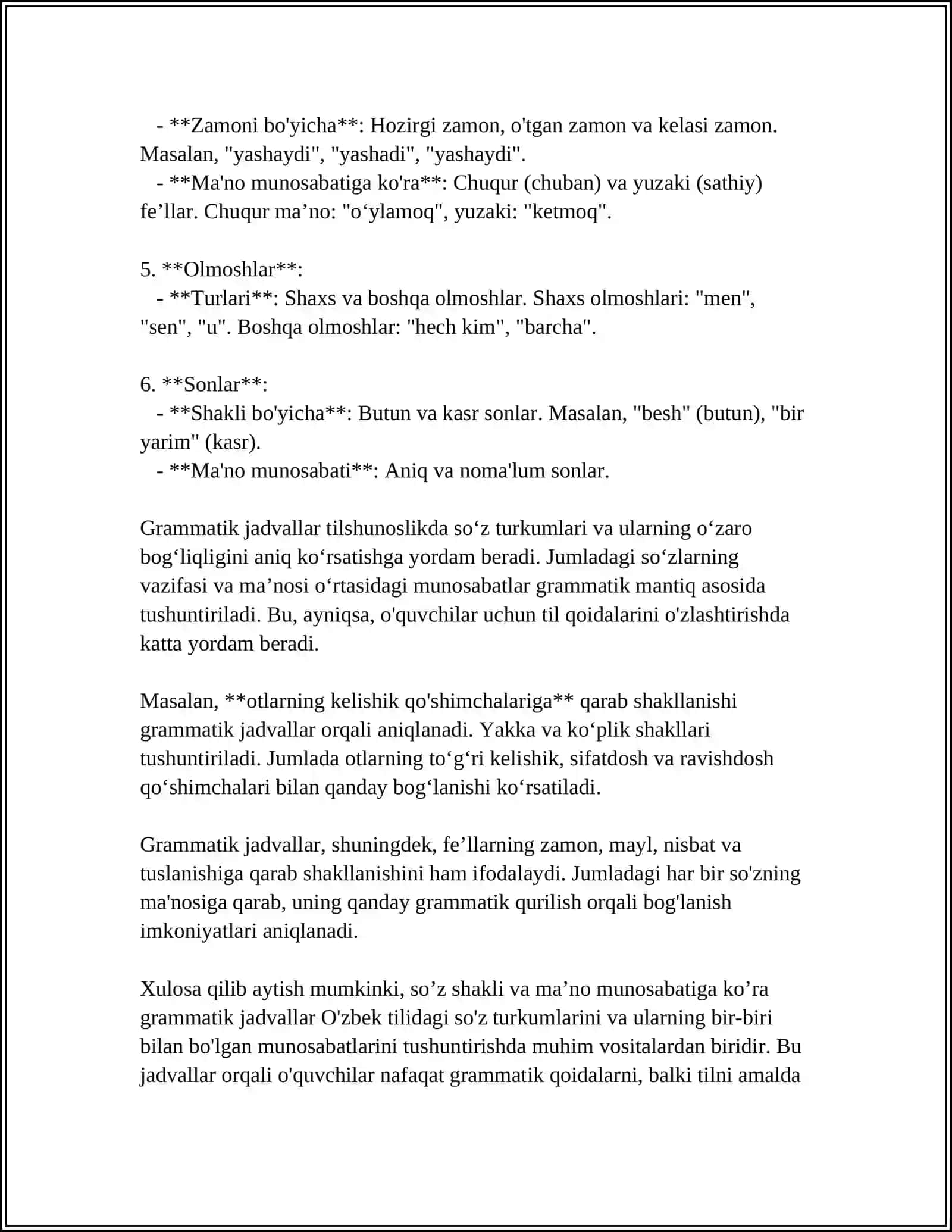 So'z shakli va ma'no munosabatiga ko'ra turli grammatik jadvallar 4
