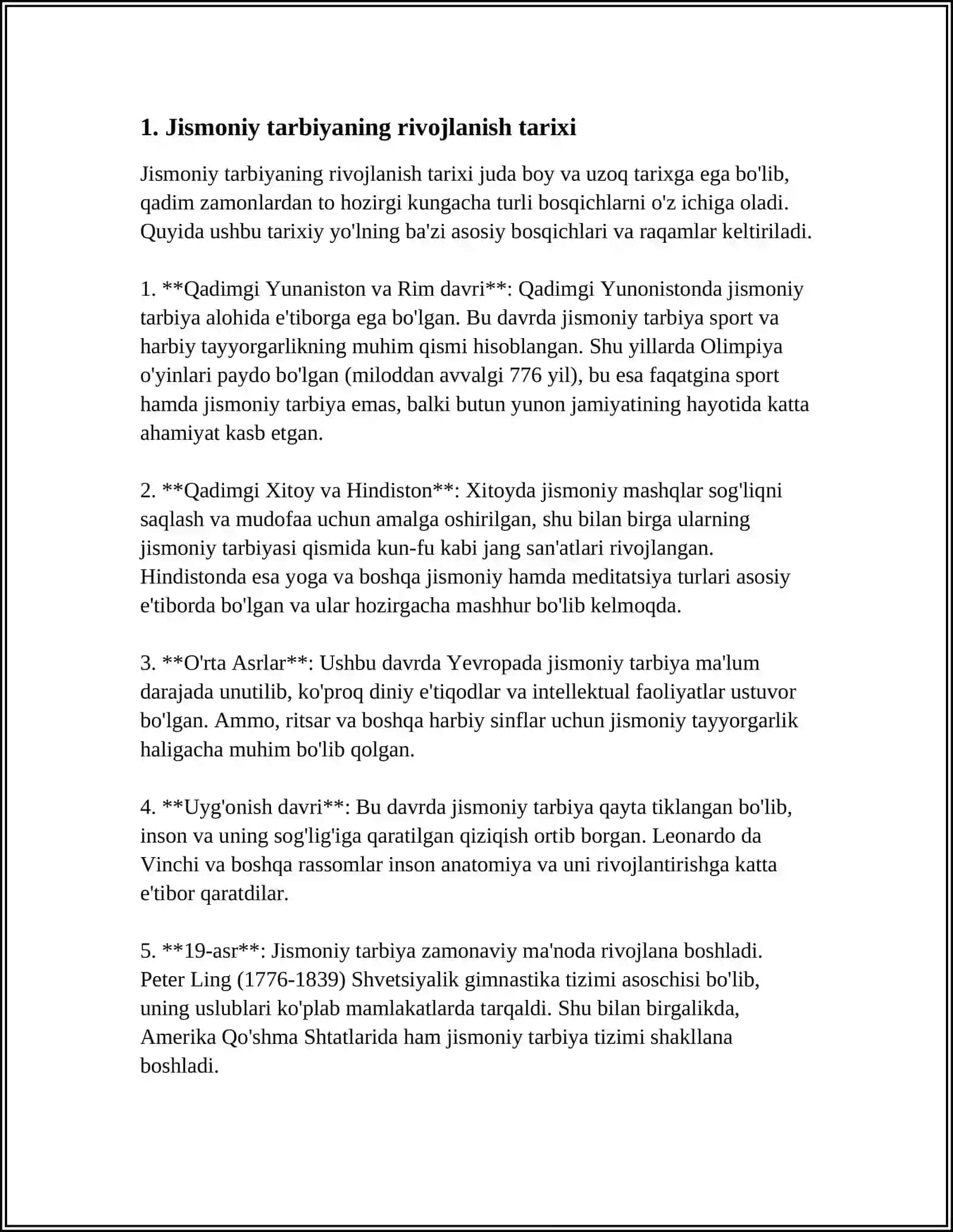 Jismoniy Tarbiya va Sport Nazariyasiva Uslubiyati Fanining Rivojlanishi Tarixi Hamda Uning Boshqa Tarbiya Turlari Bilan Aloqadorligi 4