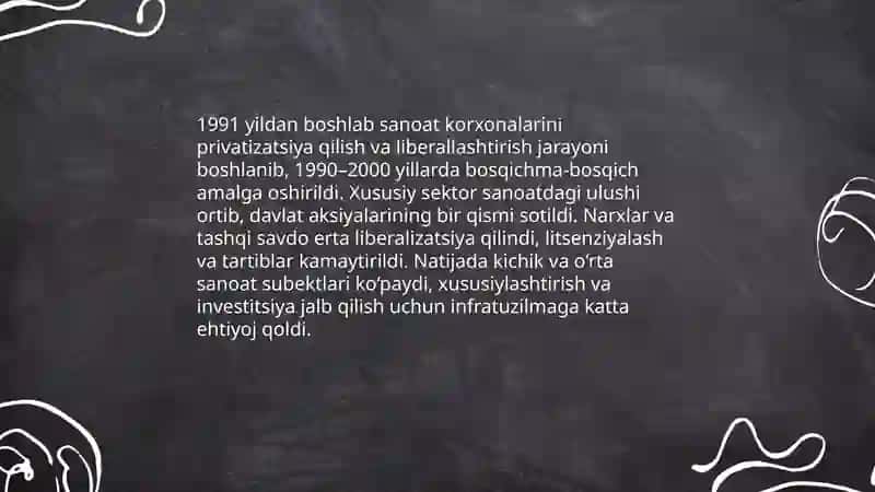 Mustaqillik yillarida qishloq xoʻjaligi va sanoat sohasidagi oʻzgarishlar 4