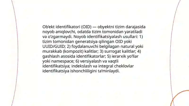 Ob’ektga yo‘naltirilgan ma’lumotlar bazasi 4