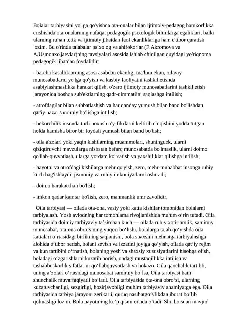 Oila pedagogigaksidan."Zamonaviy oilalarda tarbiya jarayonida uchraydigan muammolar" 4