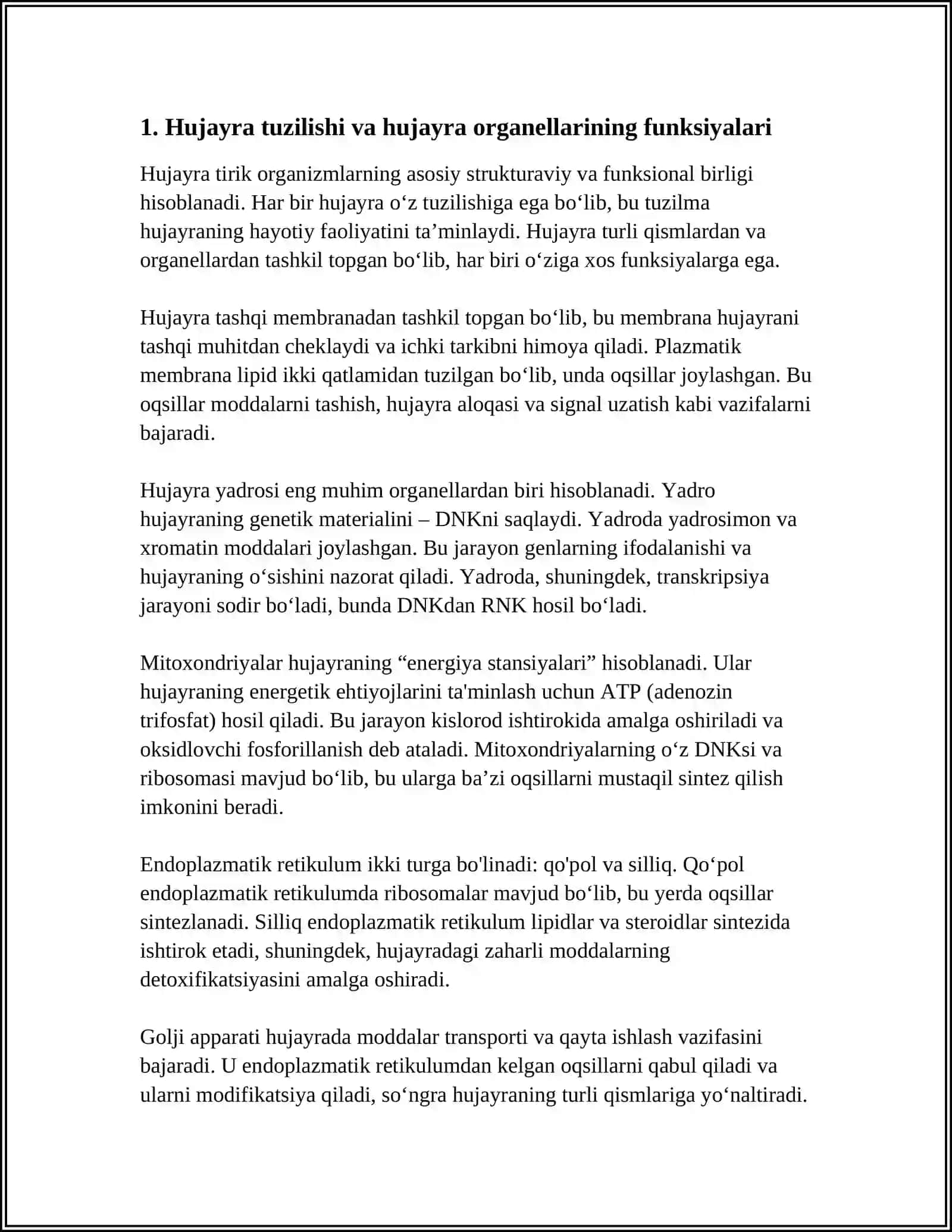 HUJAYRA TUZULISHI. HUJAYRA NAZARIYASI ODAM VA HAYVON HUJAYRASI XROMOSOMASINING NORMOFUNKSIONAL XARAKTERISTIKASI 4