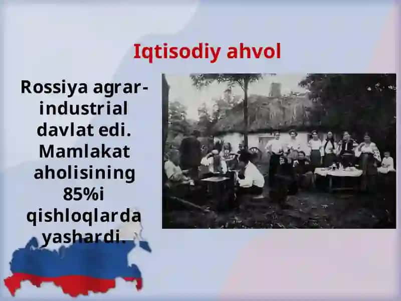 XIX asroxiri-XX asr boshlarida podsho Rossiyasining iqtisodiy-siyosiy vazifalari 4