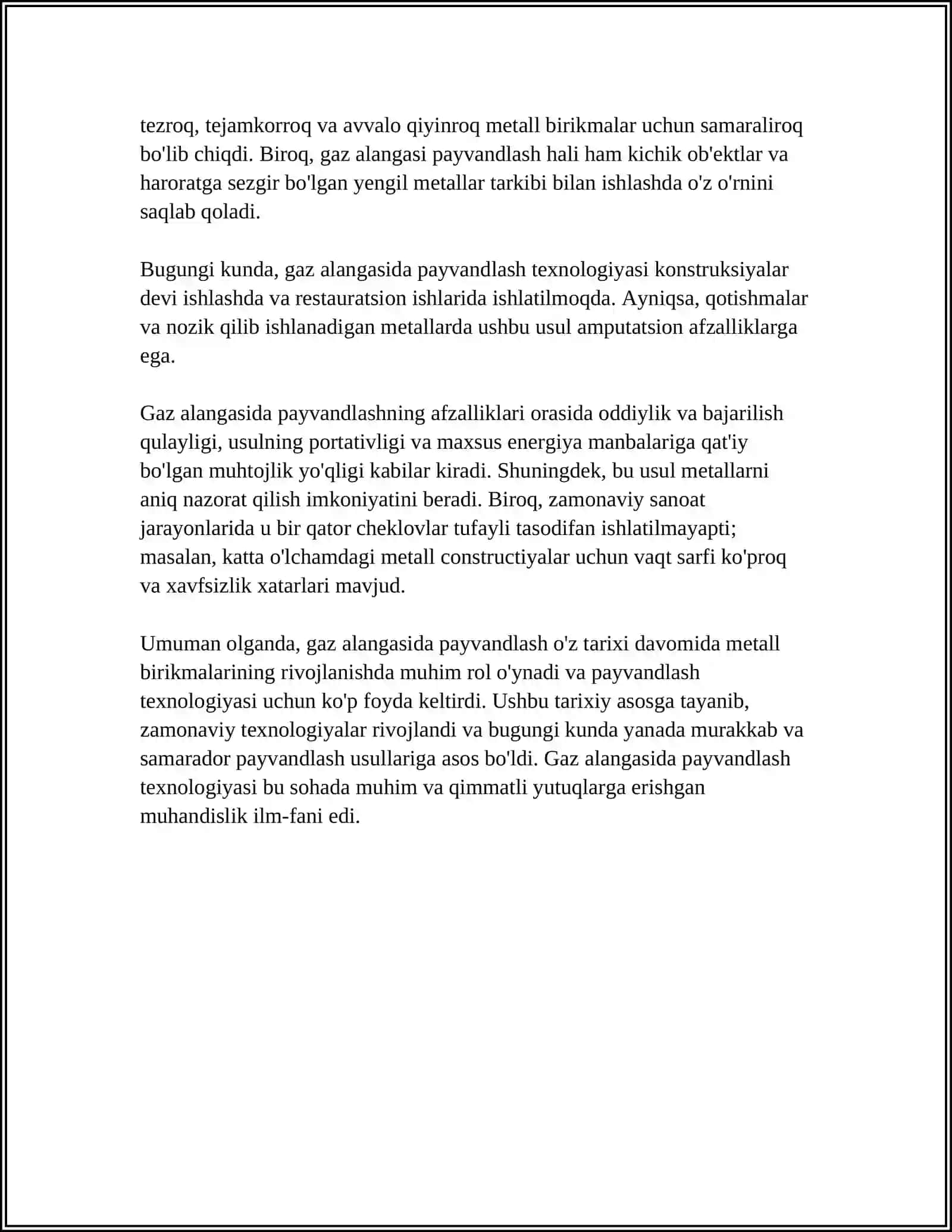 GAZ ALANGASIDA PAYVANDLASH VA QOPLASH, TASNIFI VA QOʻLLANILISH SOHALARI 4