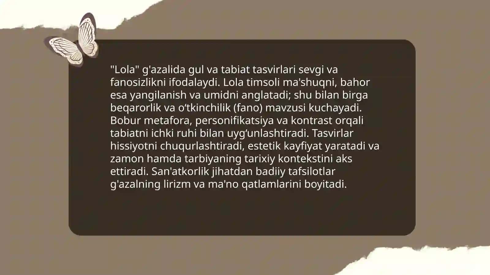 Zahiriddin Muhammad bobur lola g'azali va tahlili 4