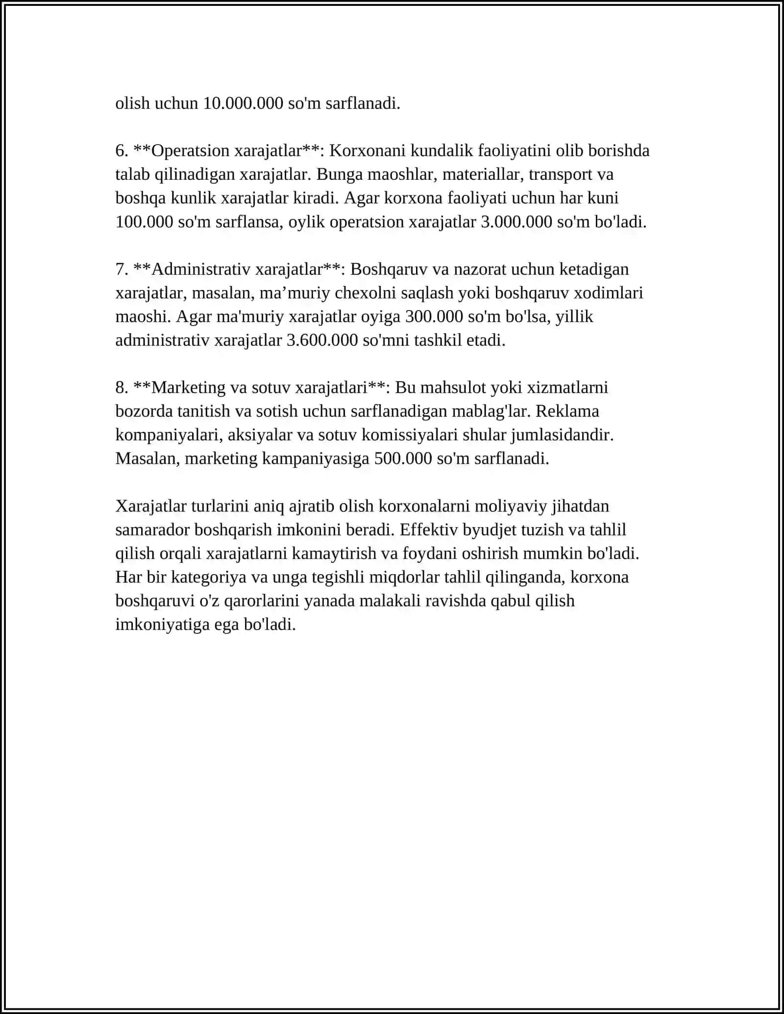 Xarajatlar turlari 4