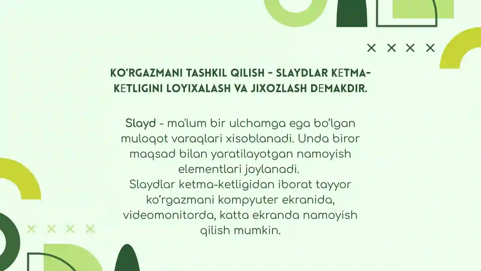 POWER POINT DASTURIY VOSITALARI. UNING VAZIFASI VA O’QUV JARAYONIDA QO’LLANILISHI 4