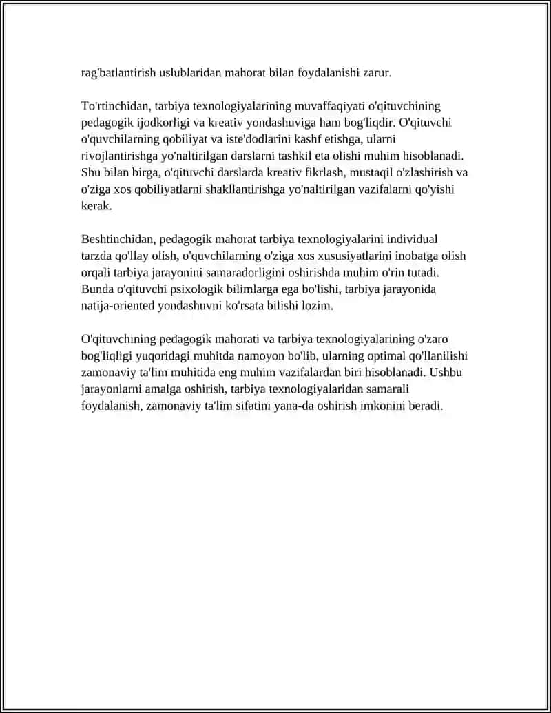 OQITUVCHINING TARBIYA TEXNOLOGIYALARINI QOLLASHDA PEDAGOGIK MAHORATNING AHAMIYATI 4