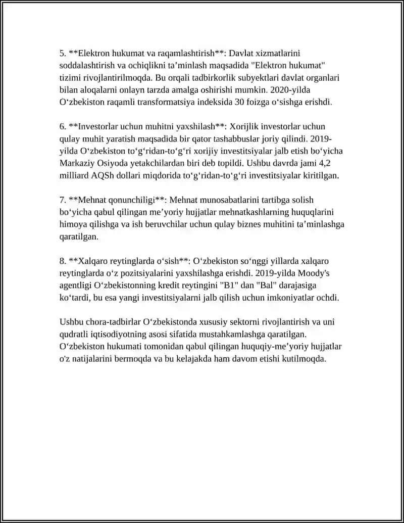 DAVLATNING IQTISODIYOTDA XUSUSIY TARMOQ VA TADBIRKORLIKNI QO'LLAB-QUVVATLASH SIYOSATI 4