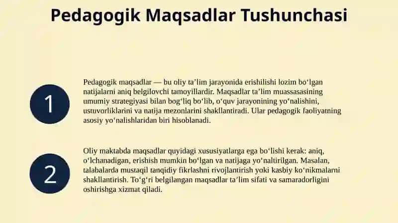 Oliy maktab pedagogikasining maqsadi va vazifalari 4