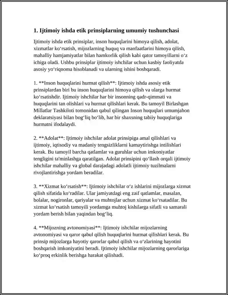 IJTIMOIY ISH ETIK PRINSPLARI VA QADRIYATLARI.IJTIMOIY ISHDA MULOQOT KÕNIKMALARI 4