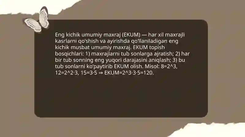 Har xil maxrajli kasrlarni qoʻshish va ayirish 4