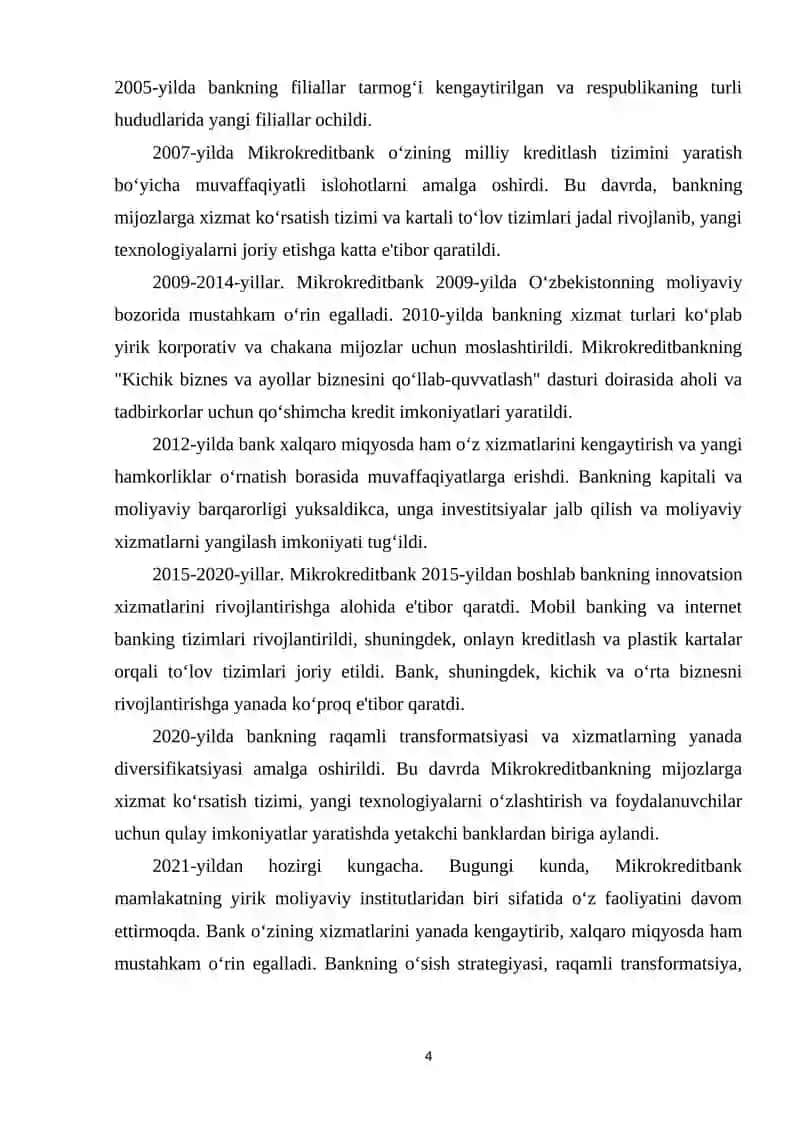 "Mikrokreditbank" ATBning strategiyasi, maqsad va vazifalari 4
