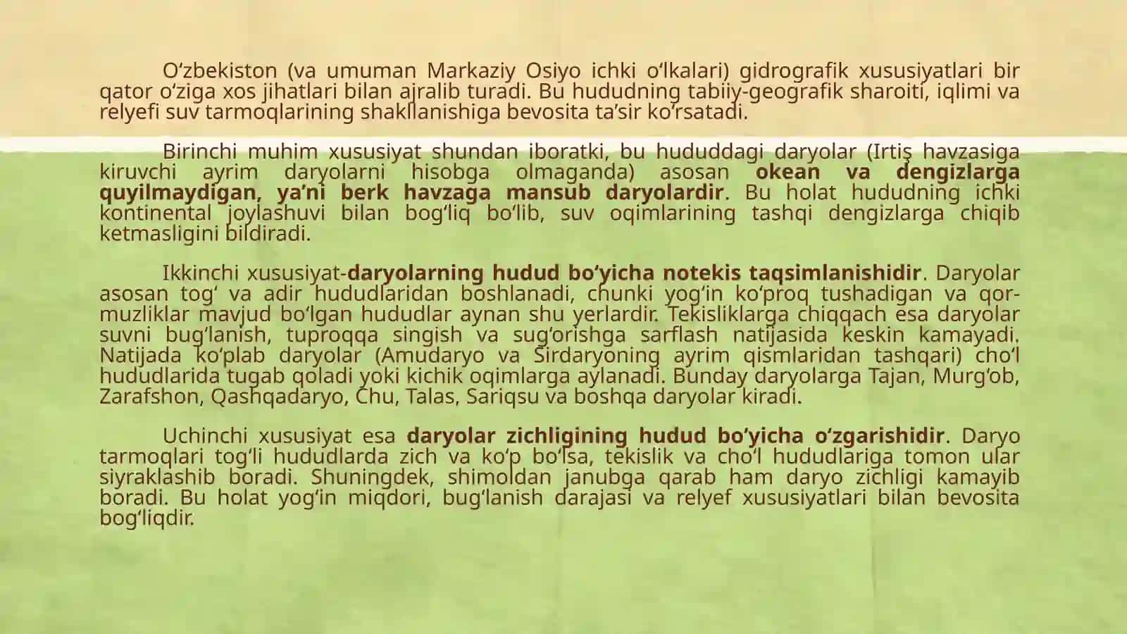 O’rta Osiyo daryolarining umumiy tavsifi, to’yinish manbalari 4