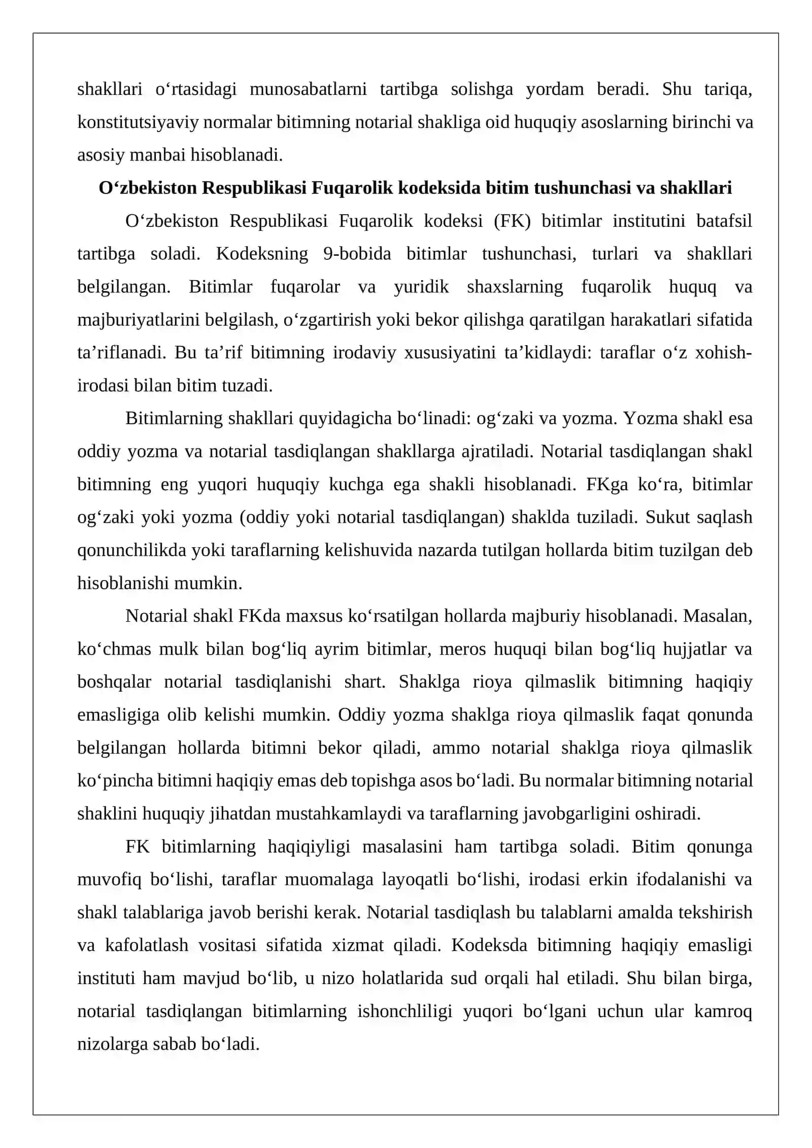 Bitimning notarial shakliga rioya qilmaslikning oqibatlari 4