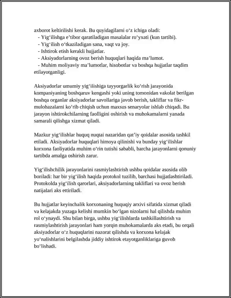 AKSIYADORLAR UMUMIY YIG‘ILISHINI TASHKIL ETISH VA RASMIYLASHTIRISH TARTIBI 4