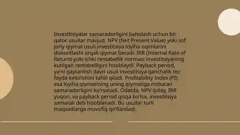 Kapital bozori va investetsiyalar samaradorligi 4