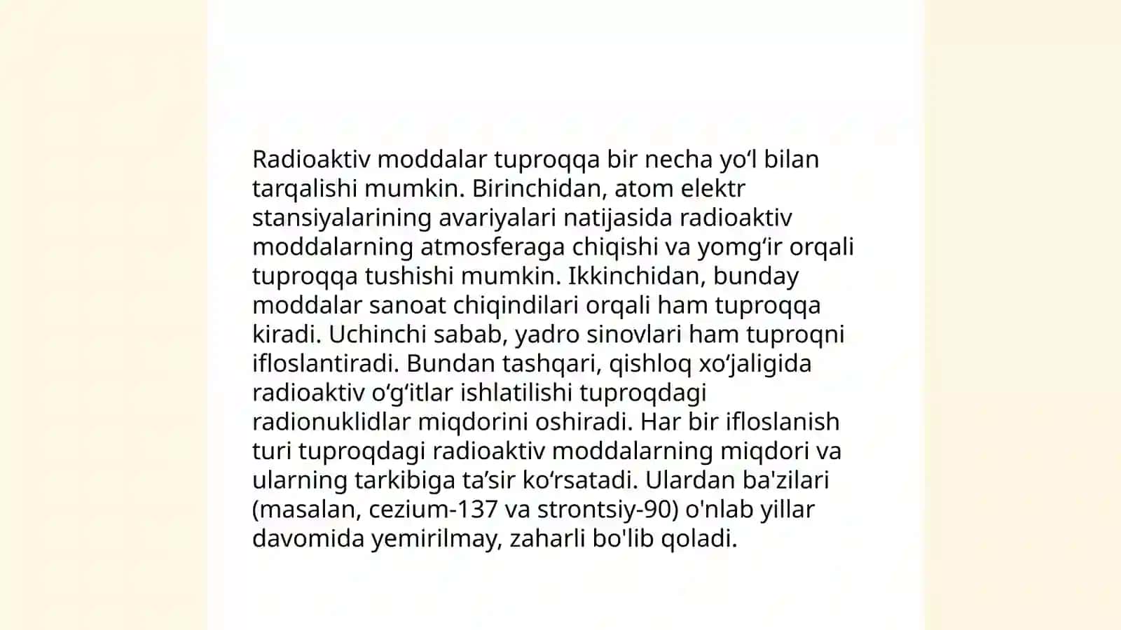 Tuproqning radioaktiv moddalar bilan ifloslanganligini tekshirish 4