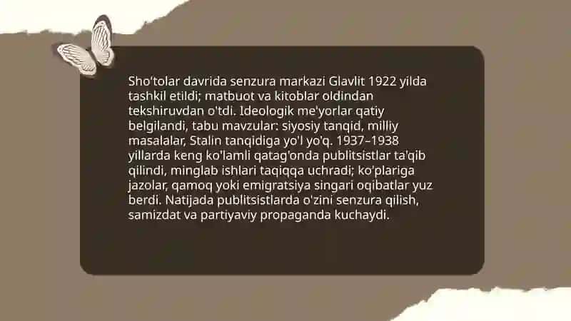 Sho'tolar davri qatağonga uchragan publitistlar faoliyatini o'rganish 4